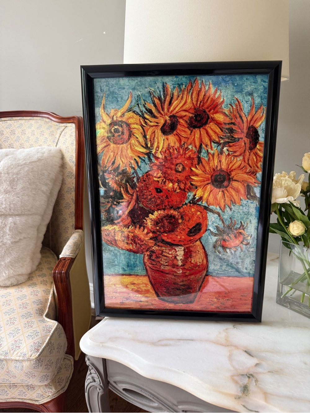 Framed reproduction of Vincent van Gogh's "Vase with Twelve Sunflowers”